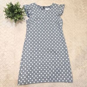 Elle Black, Blue, & White Checked Polka-Dot Dress, Size Medium